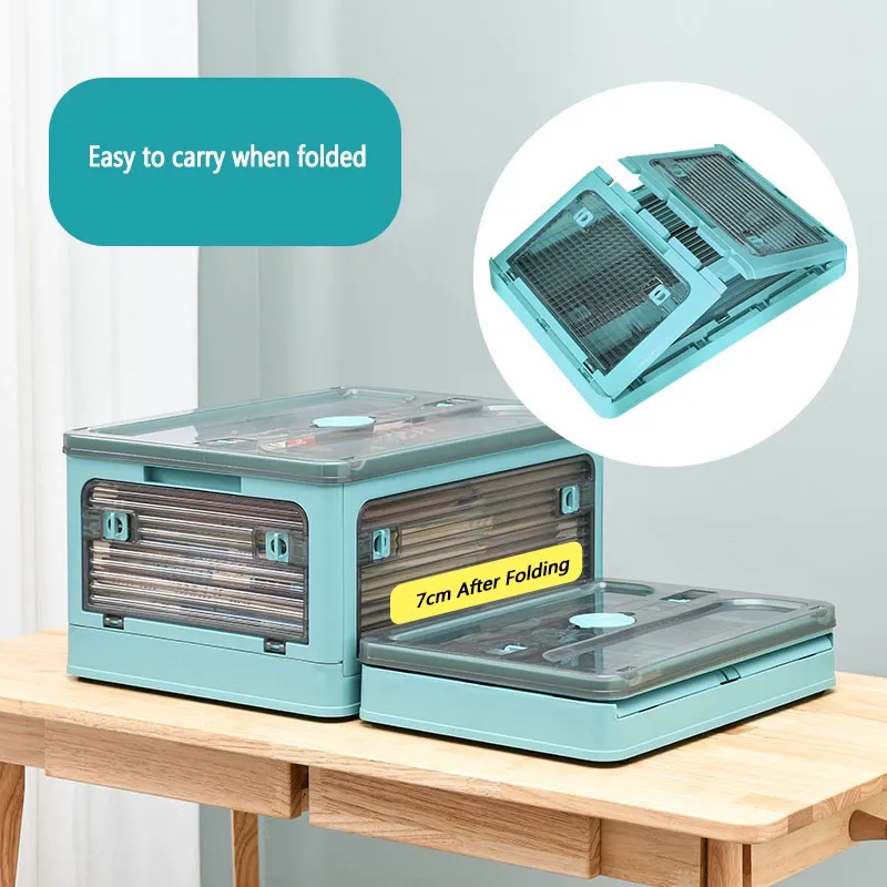 28L Blue Storage Container | Stackable | 5 Sides Open Top Lid | Transparent | Foldable