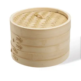 6" Bamboo Steamer Set | 2 Steamer Baskets with Lid | Asian Cookware