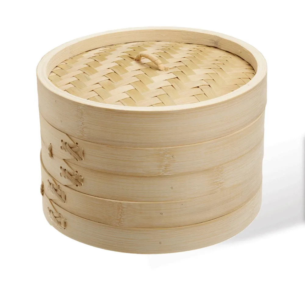 6" Bamboo Steamer Set | 2 Steamer Baskets with Lid | Asian Cookware