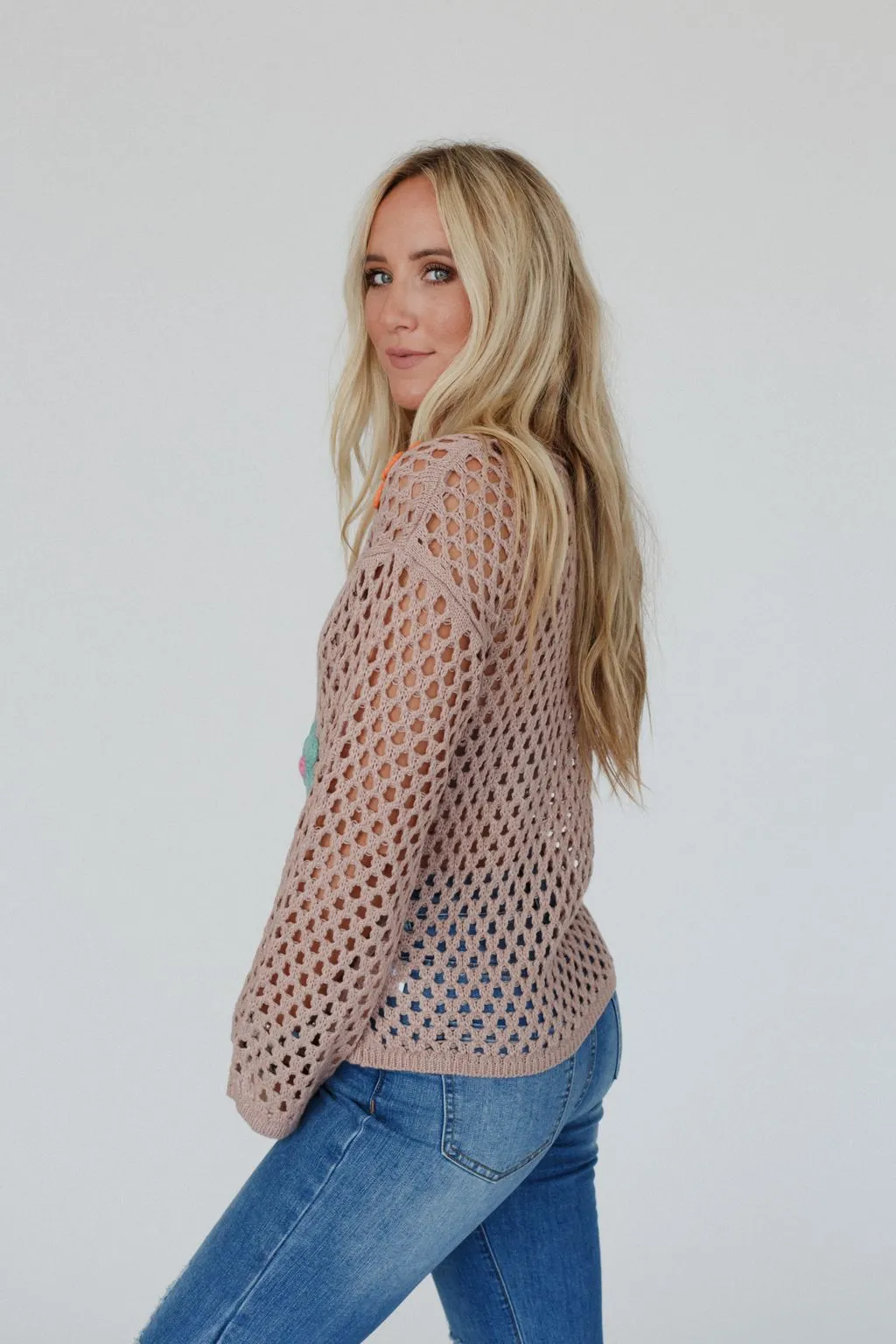Annika Crochet Floral Top - Taupe