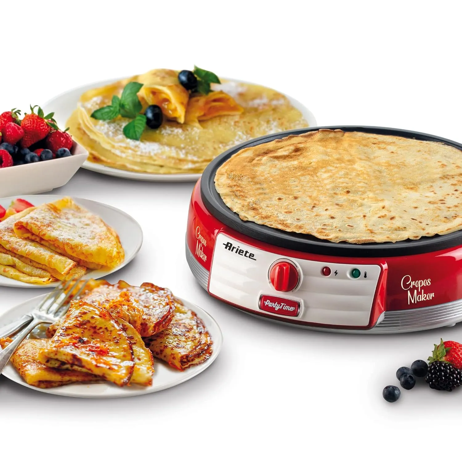 Ariete Electric Crepe Maker Dosa Maker | Portable Crepe Maker with Non-Stick Dipping Plate and Egg Whisk | Easy to Use for Pancakes, Chapati, Chilla, Dosa, Egg Beater | 1000Watt (Red)