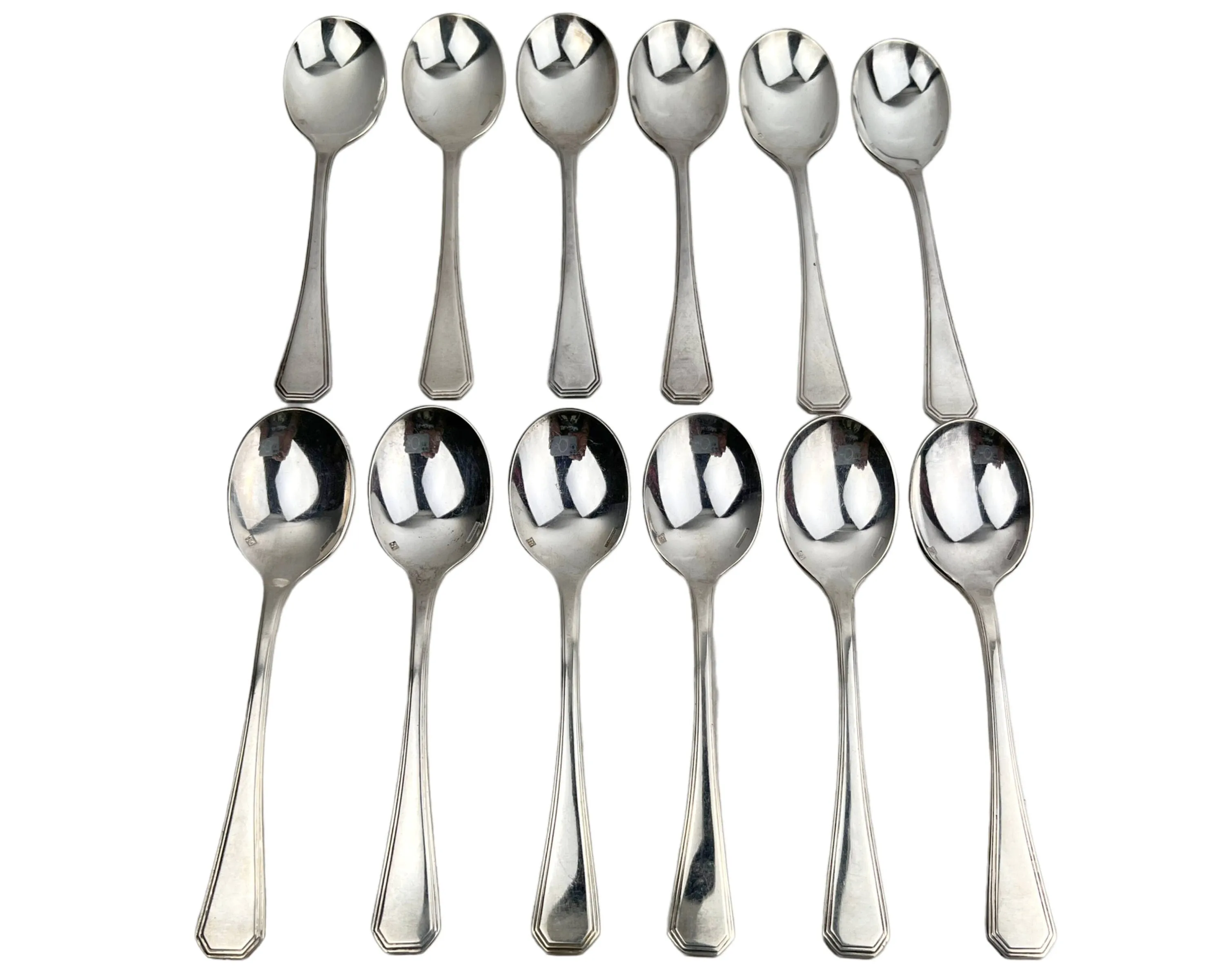 Art Deco Christofle France America Pattern Silver Plated Coffee Spoons / 5 OClock Teaspoons Set of 12