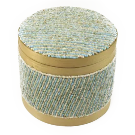 Beaded Bamboo Storage Basket Round