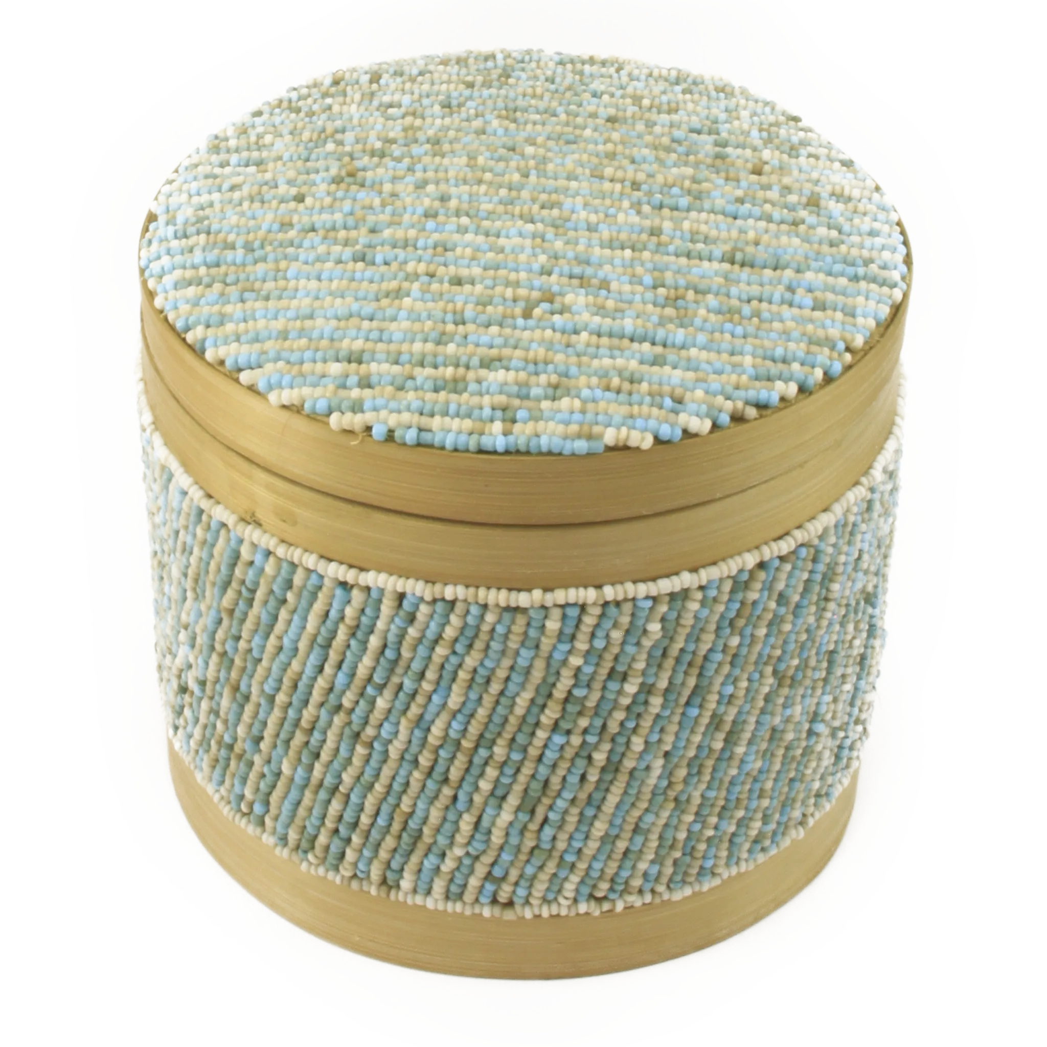 Beaded Bamboo Storage Basket Round