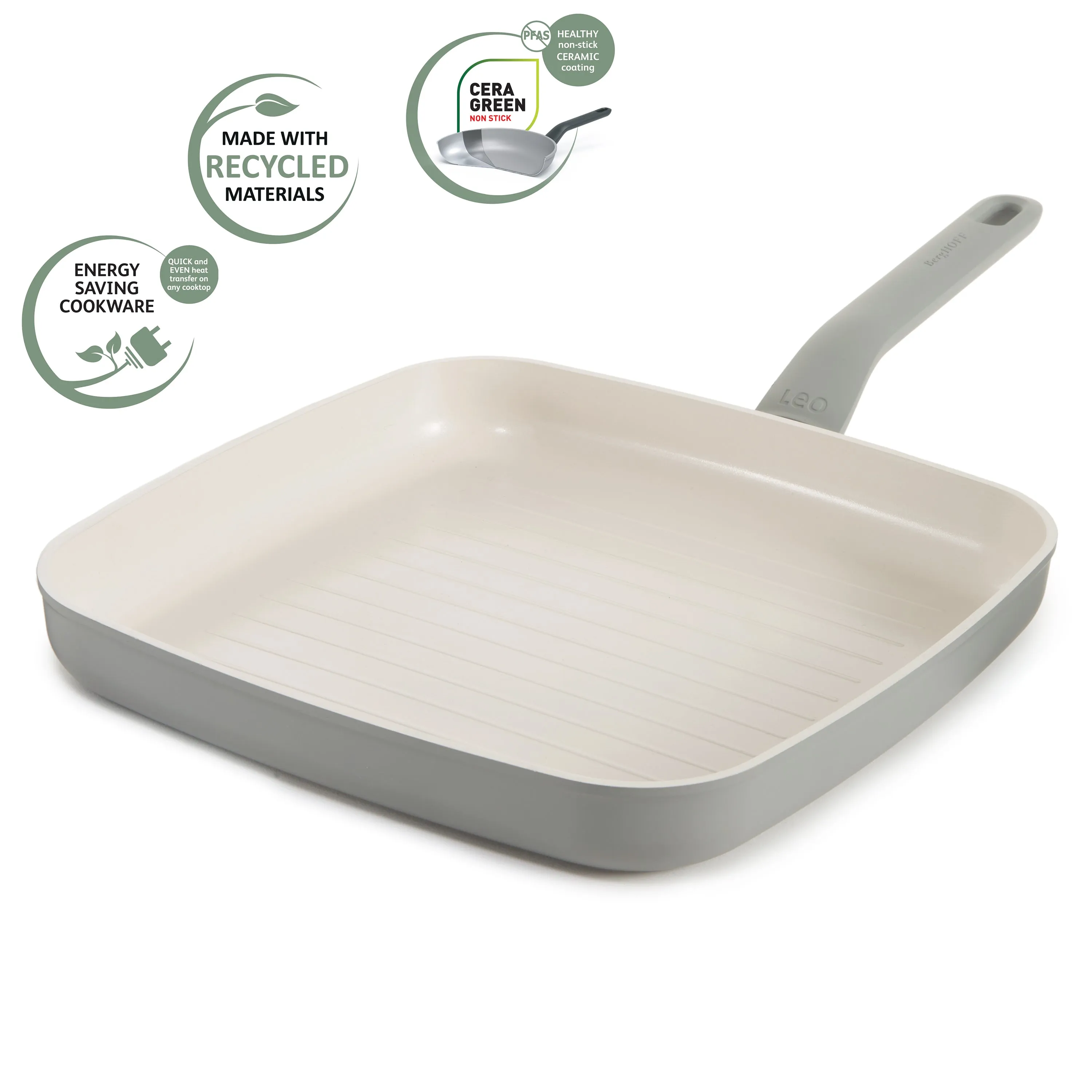 BergHOFF Balance Nonstick Ceramic Grill Pan 11", Recycled Aluminum, Moonmist