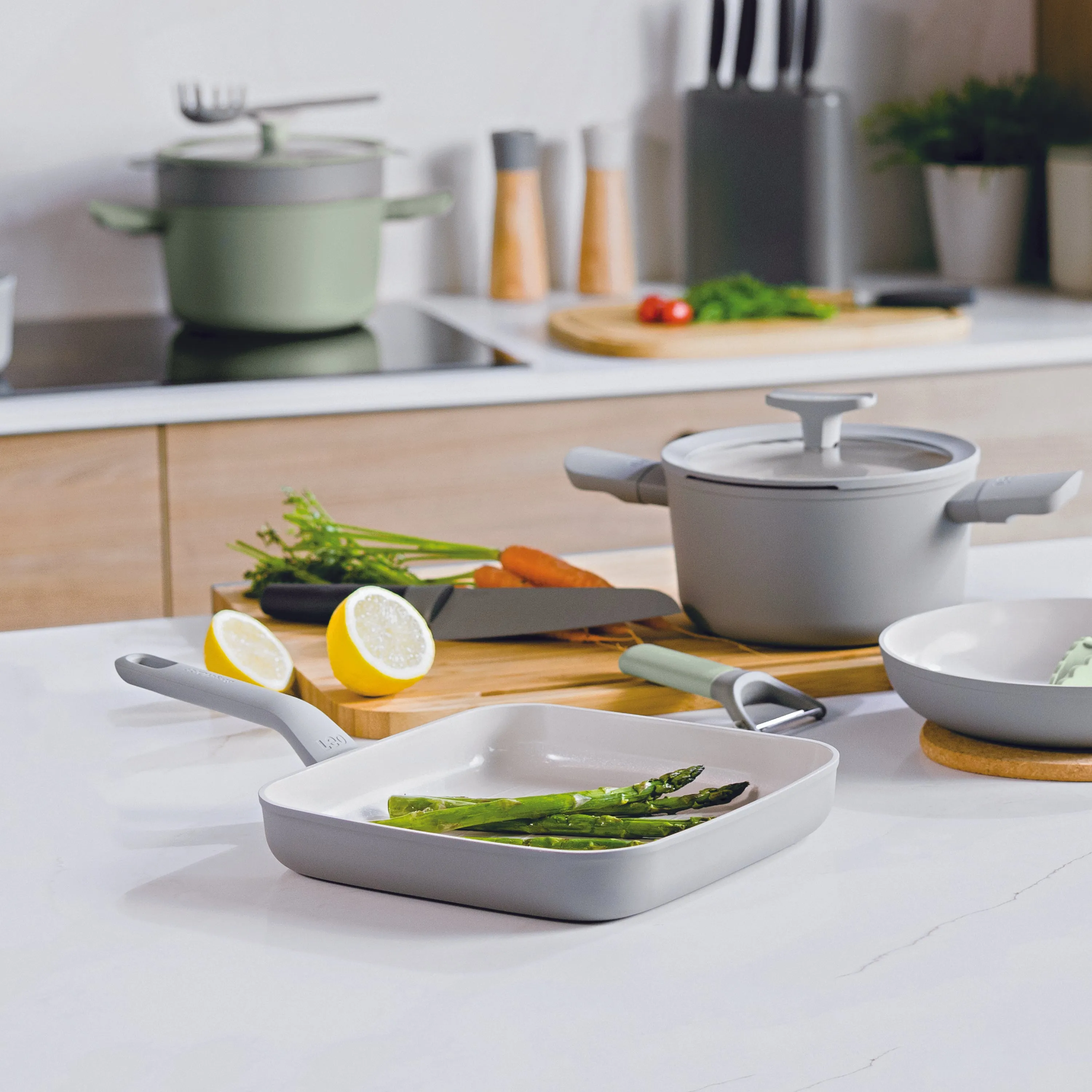 BergHOFF Balance Nonstick Ceramic Grill Pan 11", Recycled Aluminum, Moonmist