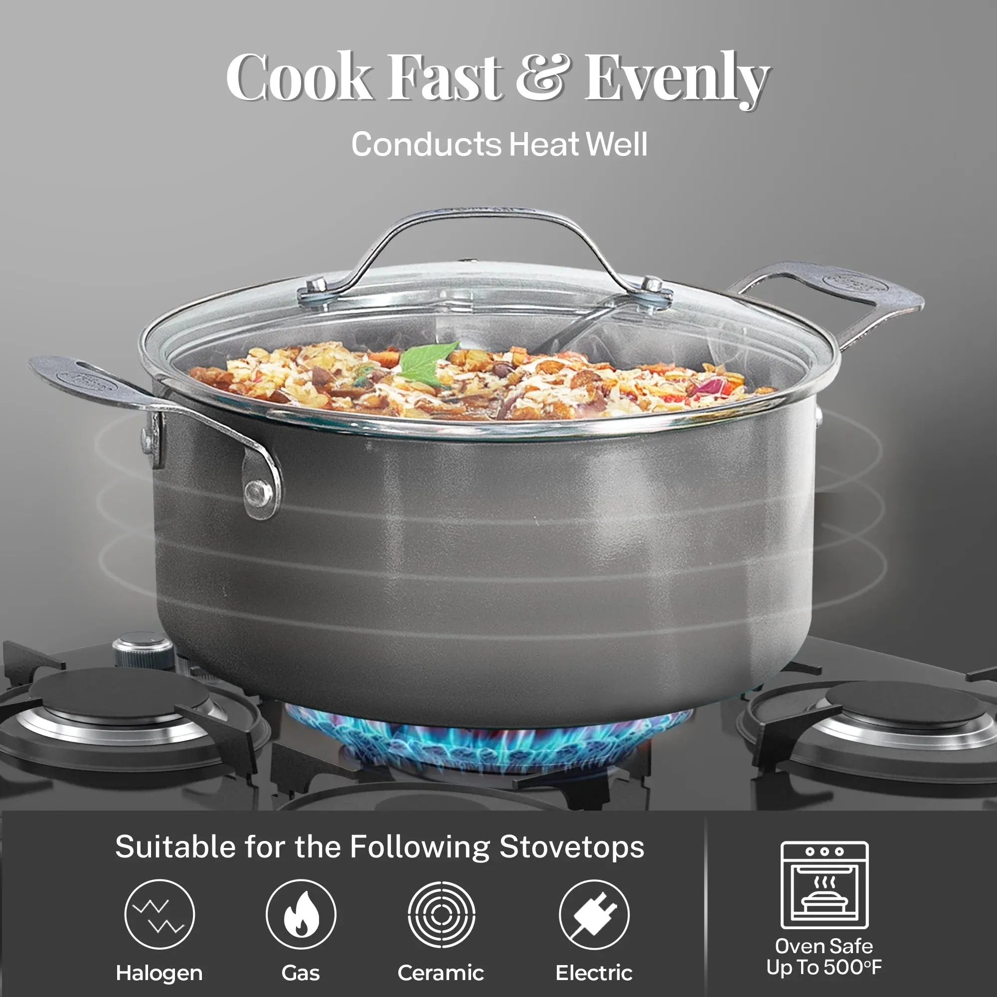 Gotham Steel Nonstick Pots and Pans 12 Piece Set Ceramic Cookware Kitchen Set with Frying Skillet, Saucepan, Lids, Gray