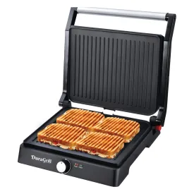 Inalsa Dura Grill 2200-Watt Sandwich Make Contact Grill with Temperature Controller and LED indicator | Non-stick coated plates | Cool touch sliding Handle | 4 Slice Bread, (Black/Grey)