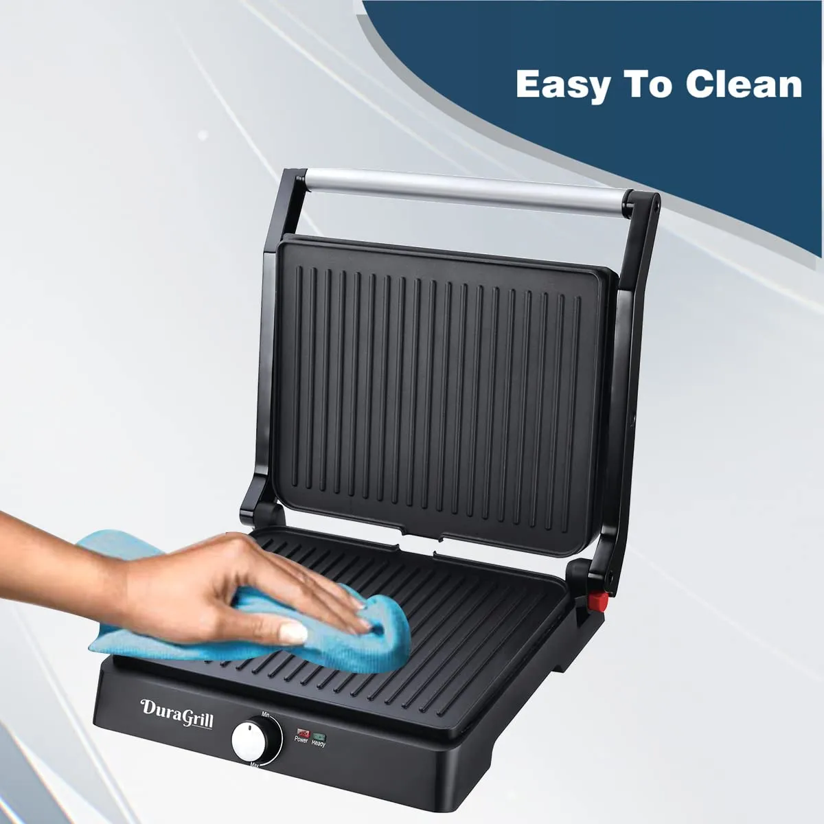 Inalsa Dura Grill 2200-Watt Sandwich Make Contact Grill with Temperature Controller and LED indicator | Non-stick coated plates | Cool touch sliding Handle | 4 Slice Bread, (Black/Grey)