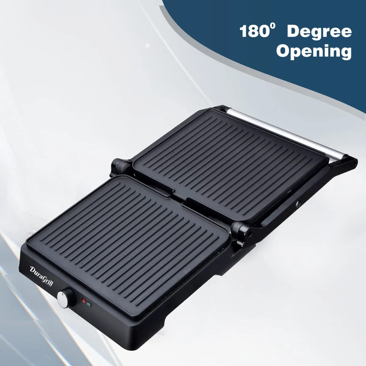 Inalsa Dura Grill 2200-Watt Sandwich Make Contact Grill with Temperature Controller and LED indicator | Non-stick coated plates | Cool touch sliding Handle | 4 Slice Bread, (Black/Grey)