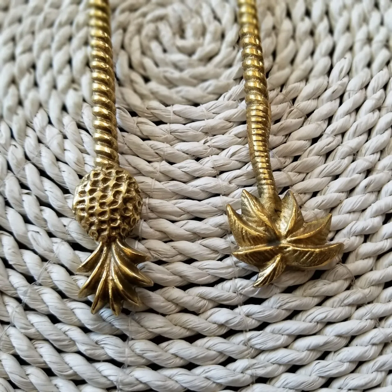 Large Gold Brass Palm Tree & Pineapple Spoons