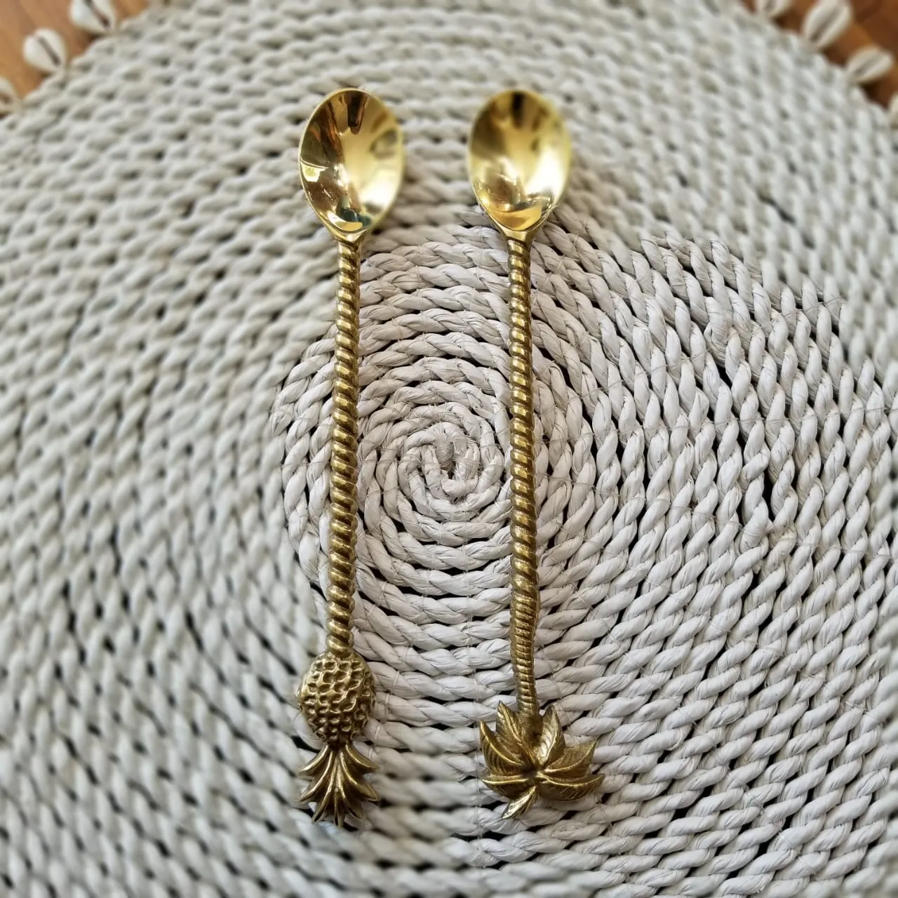 Large Gold Brass Palm Tree & Pineapple Spoons