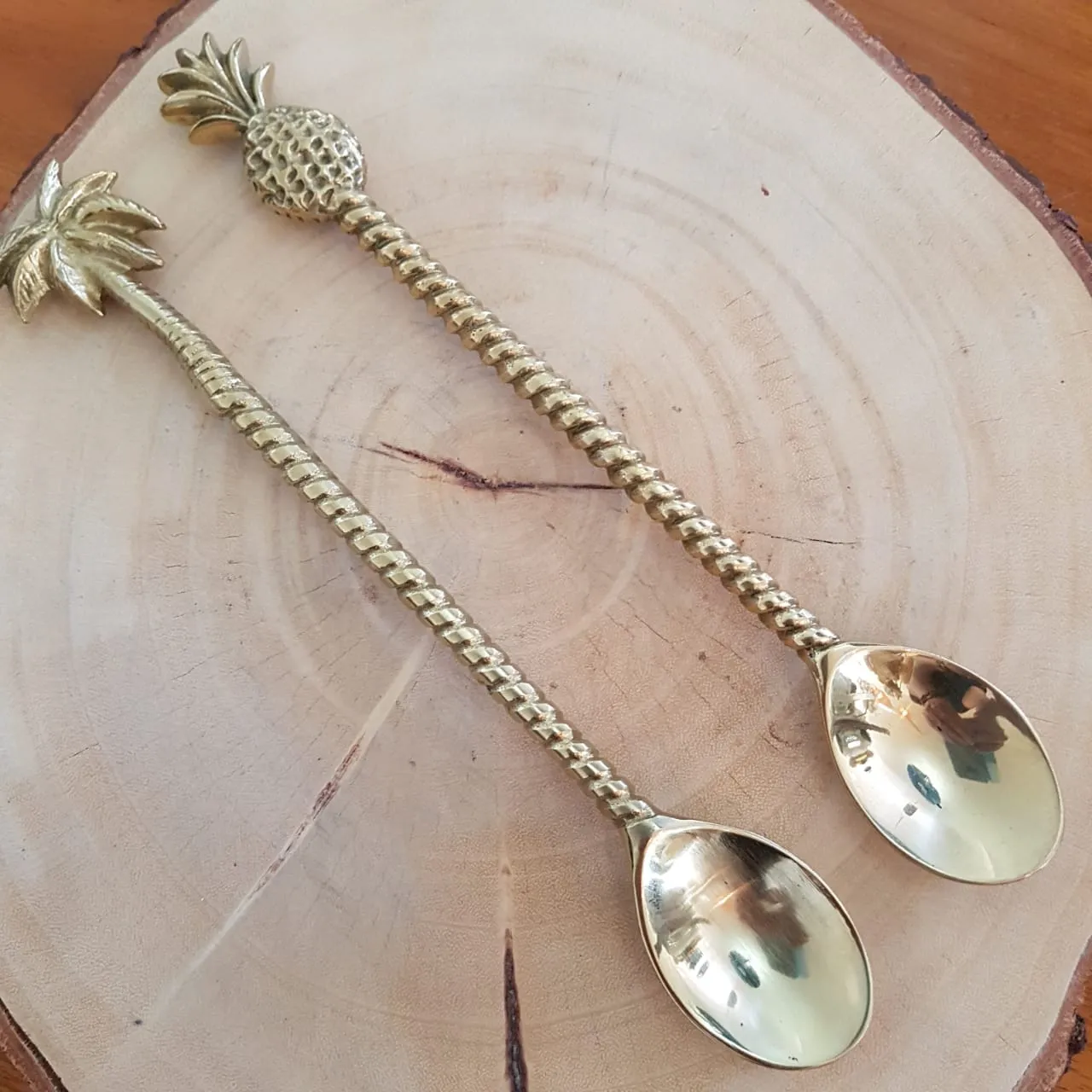 Large Gold Brass Palm Tree & Pineapple Spoons