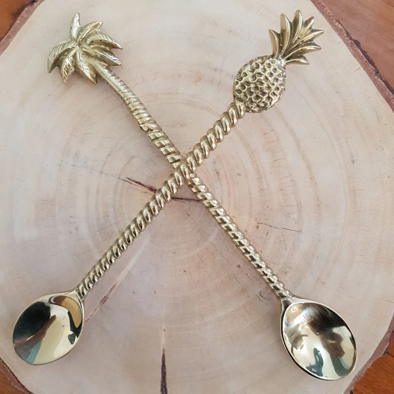 Large Gold Brass Palm Tree & Pineapple Spoons