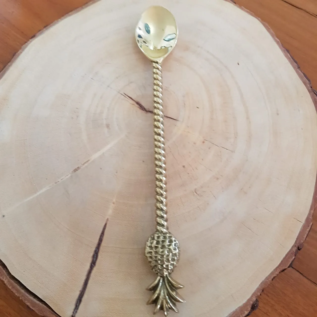 Large Gold Brass Palm Tree & Pineapple Spoons